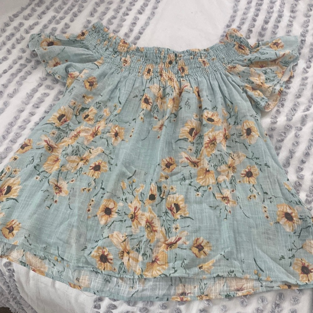 Mint Green Floral Off Shoulder Top